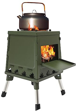 Tältkokare, raketugn utomhus vedugn, avtagbar och vikbar raket stove, rostfritt stål raket campingugn, vindtät campinggrill för camping, picknick (grön)