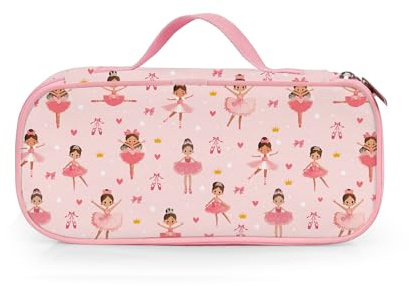 ROVOZAR Pink Ballet Pencil Case for Girls, Ballet Dancer Pencil Box for Kids Ballerina Pen Bag, Large Capacity Ballet Dance Pencil Pouch with Zipper Compartments for School Office