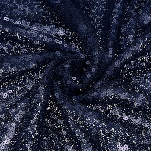 sourcing map Navy Blue Sequin Fabric, by the Yard, 1 Yard Length 4.3ft Wide Sequin Velvet Fabric Shiny Sparkly Cloth for DIY Sewing, Dress, Backdrop, Tablecloth, Table Runner
