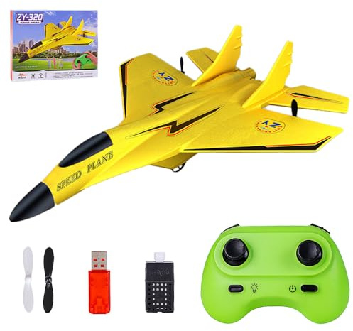 XUXLEKK Avión teledirigido para niños, F-22 RC Avión teledirigido, 2,4 GHz Avión RC Avión teledirigido 2CH RC Plane con pilas y luces de colores adecuado para principiantes niños adultos (amarillo)