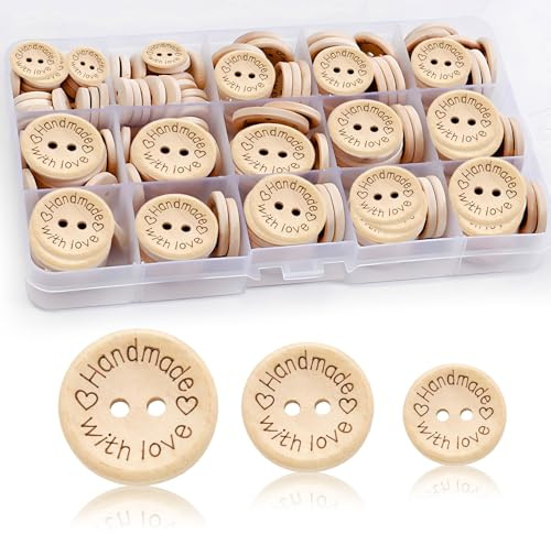 Handmade with Love Wooden Buttons for Cardigans 140 Pcs Hand Made Wood Button 15mm 20mm 25mm Knitting Clothes Crafting