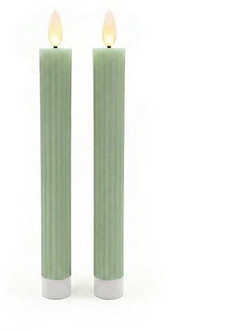 Relaxdays LED-stavljus, set om 2, H x D: 25 x 2 cm, flimrande låga, äkta vax, spår, flamlösa ljus, salvia