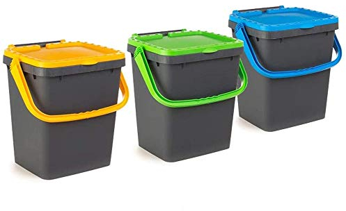ECP20 Lot de 3 poubelles fermées EcoPlus pour collecte différenciée écologique 20 litres