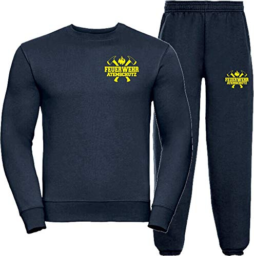 Sweat-Jogginganzug Navy, Feuerwehr ATEMSCHUTZ, Äxte Neongelb XL