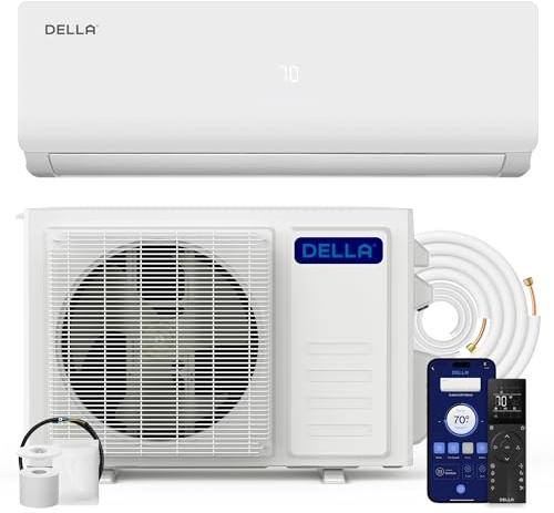 DELLA Vario Series 12000 BTU Mini Split Air Conditioner Work with Alexa with 1 Ton Pre-Charged Heat Pump Ductless Inverter System, 23 SEER2, Cools Up to 550 Sq. Ft,16.4ft Installation Kit Included