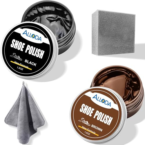 Alloda Black&Mid Brown Shoe Polish Kit, Boot and Leather Shoe Shine Kit, High Density Sponge Brush Cleaner, Polish Towel(Black + Mid Brown)