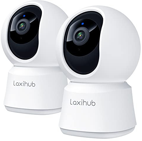 Laxihub 360° täckning Pan tilt hemsäkerhetskameror 2 st, 1080p full HD smart babymonitor husdjurskamera med telefonapp, mörkerseende, tvåvägsljud, rörelsedetektion, fungerar med Alexa