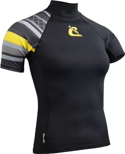 Cressi Shield Lady Rash Guard Short/SL Black Yellow- Rash Guard Manga Corta Protector para Sup y Deportes Acuáticos, Negro/Amarillo, M/3, Mujeres