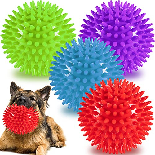 Palline da 12 cm per Cani di Taglia Media e Grande - Set 4 Giocattoli Indistruttibili per Masticatori Aggressivi con Punte per Denti Puliti e Addestramento