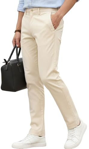 Urbano Fashion Pantalones chinos casuales de algodón para hombre, Crema, 46