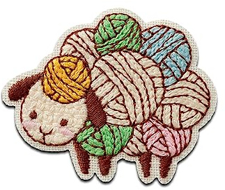 Mono-Quick Schaf mit Wolle Tier - Aufnäher, Bügelbild, Aufbügler, Applikationen, Patches, Flicken, zum aufbügeln, Größe: 4,3 x 5,2 cm