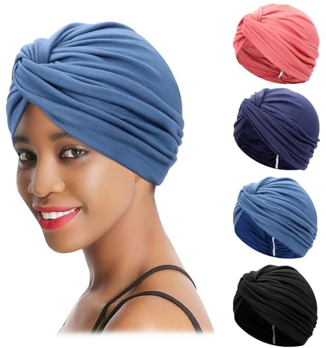 XEPST 4 Stücke Turban Damen Chemo Hüte, Chemotherapie Krebs Hut für Frauen Vorgebunden Beanie Kopfbedeckung Plissee Mütze Weich Turban Kopfwickel Kappe Haarausfall Hut