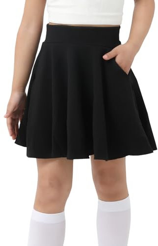 DGSHIRLDJO Röcke für Mädchen,Tennisrock mit Taschen Innenhose, Plissierte Skater Sportrock Kinder Schuluniform Minirock Mädchen 5-14 Jahre（12-14 Jahre,XL,schwarz