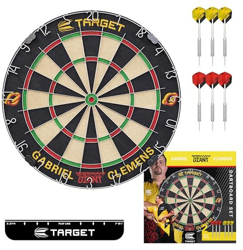 Target Darts Gabriel Clemens Dartboard Set | Spieler-Edition Dartboard-Set mit 2 Sets Steel-Dart-Dartspitzen, Wurf-Linie nach Wettkampfstandard | Professionelle Darts & Dartboards