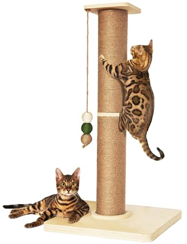 TINYBEAST Wooden Cat Scratching Post, Sturdy 35'' Tall Natural Sisal Cat Scratcher with Thick Solid Wood Base for Adult Cats Indoor, Jumbo Durable Stable Cat Scratcher Tower