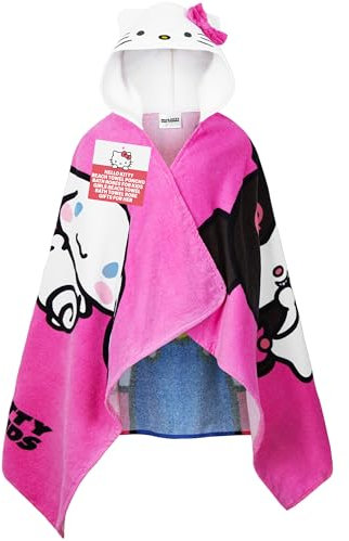 Hello Kitty Toalla Poncho con Capucha para Niñas Adolescente Playa Poncho y Piscina Infantil Toallas Baño Toalla de Playa Niña (Toalla Rosa Hello Kitty, 6-14 Años)