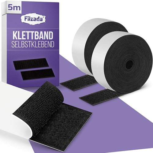 Filzada 5m Ruban Scratch Adhésif Noir 50mm EXTRA FORT – Rouleau Scratch Autocollant Double Face pour intérieur et extérieur – Bandes Adhésives