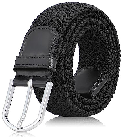 VONMELLI damen gürtel stretchgürtel damen Herren Elastischer Stoffgürtel Geflochtener Verstellbarer Flechtgürtel Damen mit Goldschnalle für Jeans Hosen Shorts Kleid Schwarz mit silberner Schnalle L
