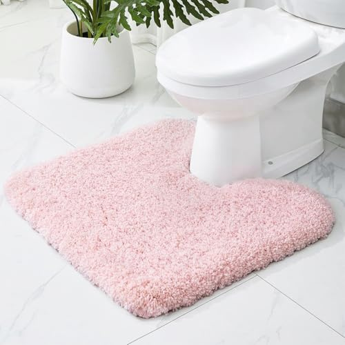 Ruggnovea Toilet Rugs U-Shaped Mat 24x22, Contour Bathroom Mat - Ultra Soft & Absorbent Microfiber, Quick-Dry, Machine Washable with High Density Foam Latex Non Slip Backing, Pink