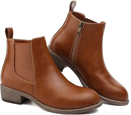 Ankle Boots for Women Waterproof Walking Boots Fashion Chelsea Booties Side Zip Low Heel Shoes Pointed Toe Casual Short Booties