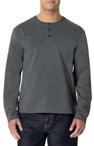 Amazon Essentials Men's Relaxed-Fit Long Sleeve Henley, Charcoal Heather, Small