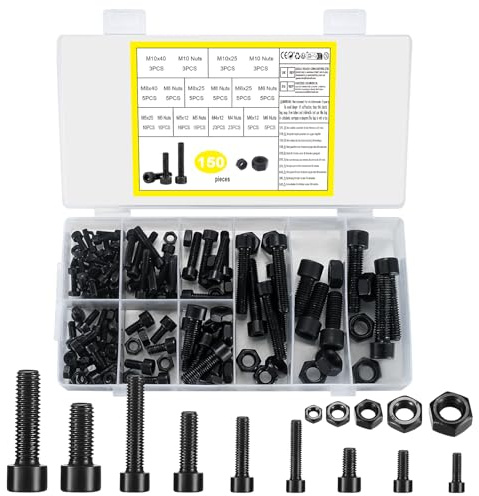 Tornillos de Cabeza Cilíndrica con Hexágono Interior, 150 pcs. Tornillos Hexagonales con Tuercas Hexagonales, Kit Surtido de Tornillos para Máquinas, Tornillo Métricos con Rosca - M4/M5/M6/M8/M10