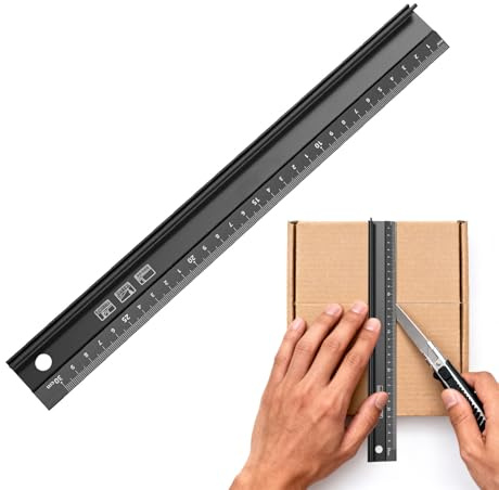 30 CM Raised Grip Aluminium Cutting Ruler,Metal Ruler for Cutting,Metal Craft Safety Ruler,Metal Safety Ruler Multifunctional Protective for Length Measurement(Black)