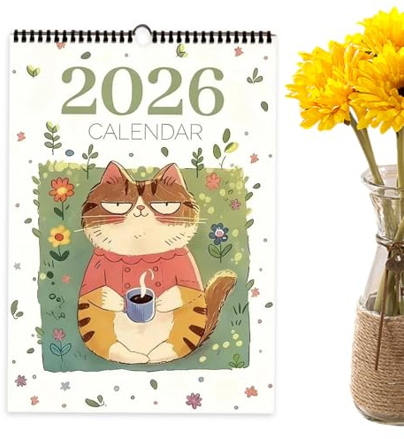 YRTUOP Calendario de Pared de Gatos 2026,Planificador Escolar De Dibujos Animados | Calendario De Gatos De 12 Meses,Para Decoración Organización