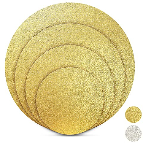BACKHERZ Tavola per Torte Rotondi I Accessori Torta I Vassoio per Torte I Porta-Torta per Il Trasporto I Base Torta I Set da 4 I Ø 15, 20, 25 e 30 cm I Oro
