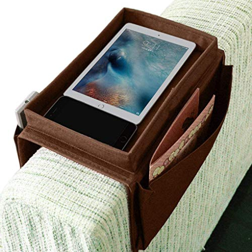 BEISIJIA Organizador de reposabrazos con bandeja para tazas, sofá Caddy TV, soporte de almacenamiento teléfono móvil, tabletas, revistas, libros, gafas, cables, bebederos, aperitivos, bolsa de soporte