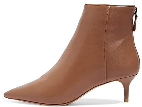 Stivaletti da donna eleganti e alla moda a punta con tacco basso kitten, stivaletti con cerniera autunno inverno con tacco a spillo, Marrone, 42 EU