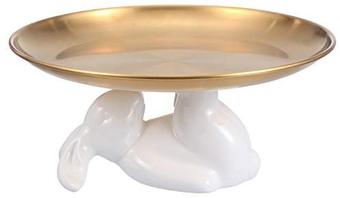 YARNOW Gold Schmuckschale 8 Zoll Edelstahl Obstschale Hase Figur Tortenplatte Kuchenständer Metall Serviertablett Schminktisch Tablett Schmuck Organizer für Ostern Deko Wohnzimmer Tischdeko