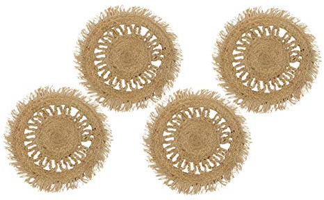 Schmucks HOME Platzset rund geflochten 4 Tischset Jute 38 cm Makramee Boho Teller Beige