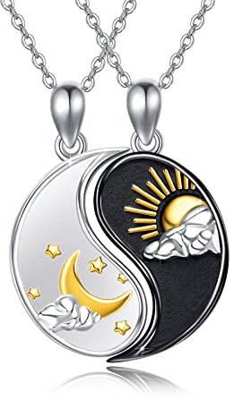 REDSUN Yin Yang Halskette 925 Sterling Silber Sonne Mond Anhänger für Paar 2 Stück Yin Yang Kette Sonne Anhänger Geschenk für Damen Herren Freunde Couple