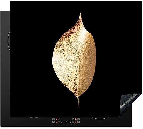 KitchenYeah© Cubre Vitrocerámica - Protector Vitroceramica Induccion 57x51 cm - Tapa Vitroceramica - Protector de Vitroceramica Hojas - Oro - Negro - Plantas - Lujo