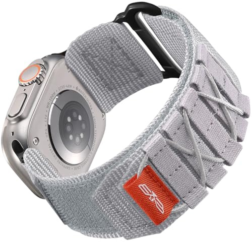 Bandletic Bandsportig nylonrem kompatibel med Apple Watch Strap Ultra/Ultra 2 49 mm 45 mm 44 mm 42 mm, sportloop ersättningsband för iWatch Series SE/Ultra/Ultra 2/Series 9 8 7 6 5 4 3 2 1, S-vit grå