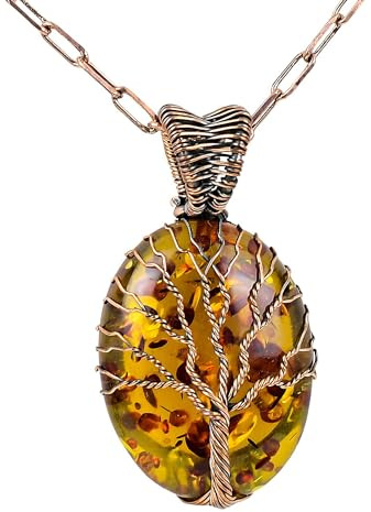 Copperie Tree Of Life Lab Created Gemstone Pendant Necklace (Amber)