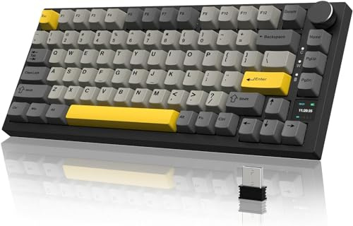 A.JAZZ AK820PRO 75% TKL Teclado mecánico para Juegos, 2.4G inalámbrico/BT5.1/USB-C con Cable, 81 Teclas con Pantalla TFT a Color y Perilla CNC, retroiluminación RGB, Hot-Swap, 4000mAh-Gris Oscuro