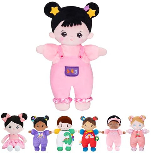 OUOZZZ Gioco Bimbo 1-3 Anno - Bambola di Pezza Morbida, Peluche Sicuro, Regali Bambina 1 Anno, Bambole per Bambina, 25cm Capelli Neri