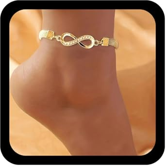 Wendalern Oro Infinito Diamante Strass Numero 8 Cavigliera Cz Infinito Amore Cavigliera Spiaggia Spessa Maglia Caviglia Catena Piede Gioielli Per Le Donne E Le Ragazze