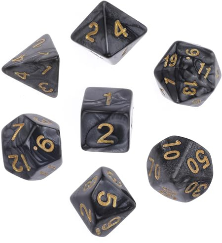 Abeillo Set med 7 polyedriska DND-tärningar för Dungeons & Dragons, RPG-speltärningar, bordsspel D&D D20 D12 D10 D8 D6 D4 (svart)