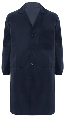 RUNQHUI Homme Femme Blouse de Laboratoire Manches Longues Veste de Travail Manteau Uniforme Atelier Industrie L-5XL Bleu marine L