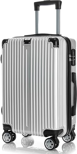 POSH Resväska med hårt skal, rullväska, resväska, handbagage 4 hjul | hårt skal av ABS-material | semesterfodral i M-L-XL-set, silver, M, Resväska med hårt skal, förstärkt aluminiumram