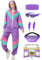 Coseaon Survêtement rétro des années 80 pour femme - Coupe-vent - Couleurs contrastées - Ensemble de vêtements de sport avec veste et pantalon de survêtement, violet, Small