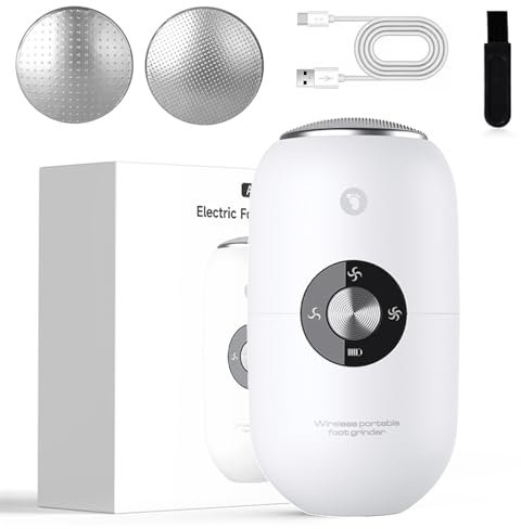 TABKSOLA Elektrischer Hornhautentferner mit 2 Wiederverwendbaren Schleifköpfen aus Edelstahl Effektiv Gegen Abgestorbene Haut, Starke Hornhaut und Rissige, Trockene Füße