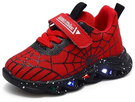 Scarpe luminose for bambini - sneakers LED for bambini con luce, effetto lampeggiante e chiusura in MAGIC TAPE perfette for primavera e autunno, for interni ed esterni(rosso,23 EU)