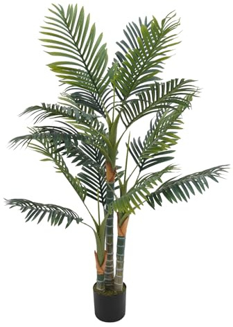 Palmera artificial, simulación artificial, planta bonsáis, 150 cm, diseño realista, hojas de PE, planta de interior decorativa en maceta, decoración para el hogar y el jardín