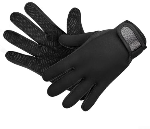 Guantes de neopreno de 1,5 mm, térmicos, antideslizantes, impermeables, para buceo, natación, surf, pesca, con correa elástica para la muñeca, protección contra el agua fría (color negro)
