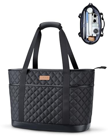 Lekespring Borsa Tote Grande Capacità Donna, Borsa Porta PC 15,6 Pollici, Elegante Borse Università Tracolla con Cerniera, Leggera Borse a Mano Insegnanti per Lavoro Shopping Scuola Ufficio, Nero