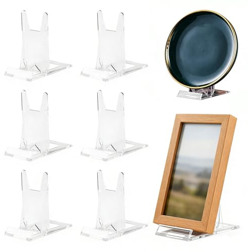 Tmefoy Set med 6 akrylstativ plast tallriksställ, transparent utställningsställ för tallrikar, böcker, skivor och dekoration, universellt användbart, stabilt staffli för kök, vardagsrum